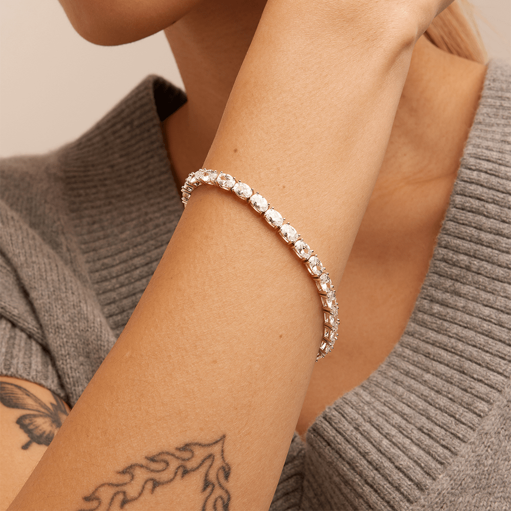 19cm Cubic Zirconia Oval Tennis Bracelet in Sterling Silver Bracelets Bevilles 