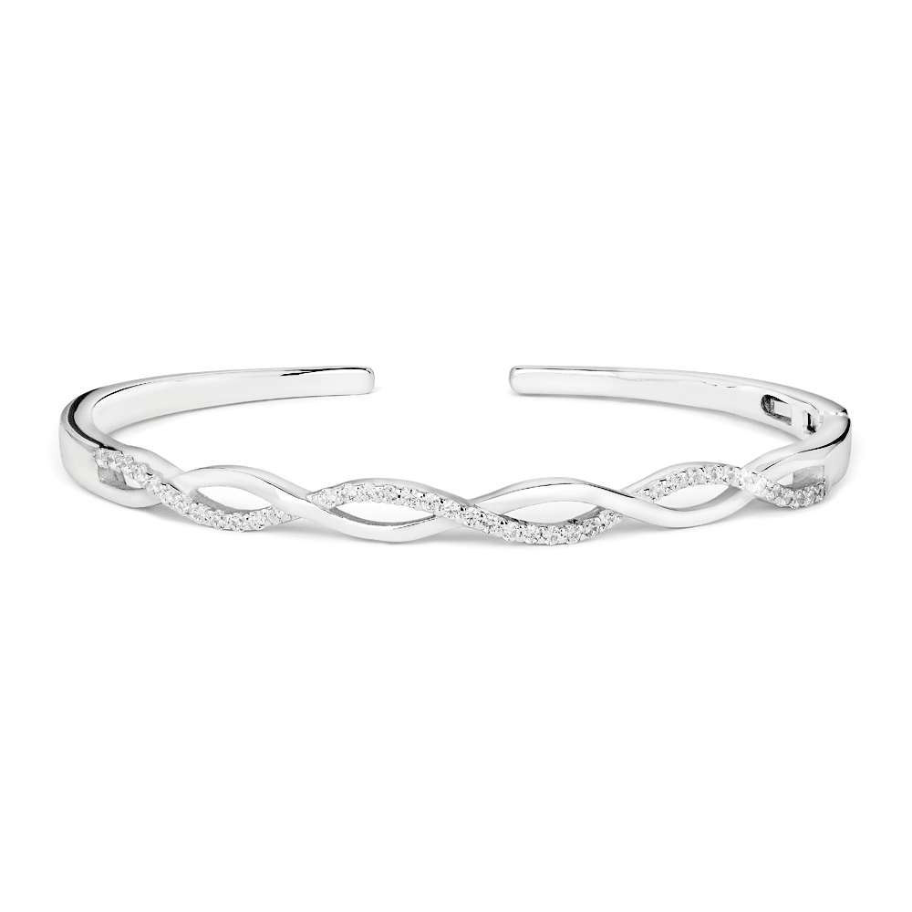 59mm Cubic Zirconia Plait Bangle in Sterling Silver Bangles Bevilles 