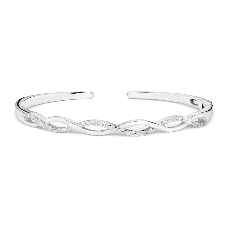 59mm Cubic Zirconia Plait Bangle in Sterling Silver Bangles Bevilles 