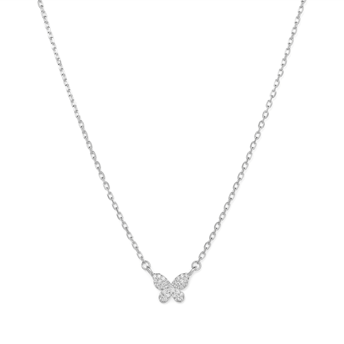45cm Cubic Zirconia Pavé Butterfly Necklace in Sterling Silver Pendants Bevilles 