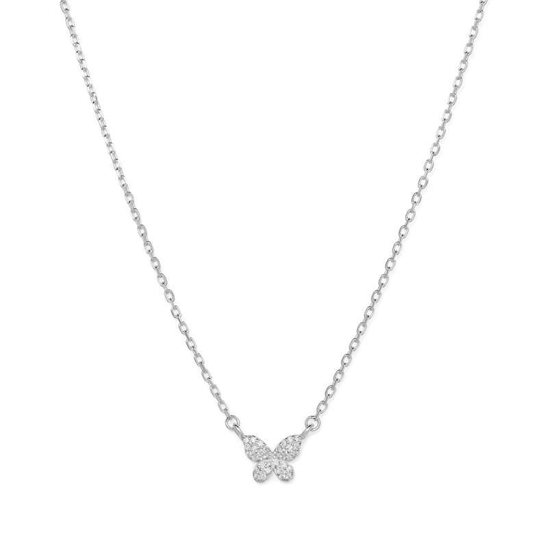 45cm Cubic Zirconia Pavé Butterfly Necklace in Sterling Silver Pendants Bevilles 