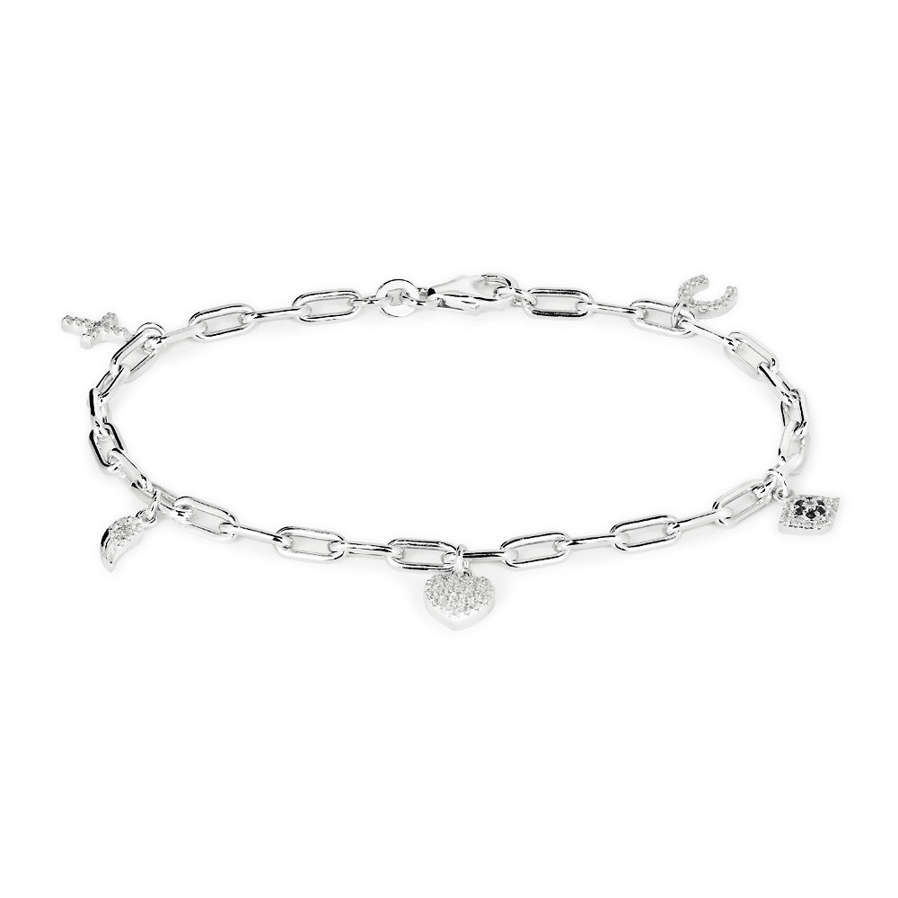 19cm Cubic Zirconia Charm Bracelet in Sterling Silver Bracelets Bevilles 