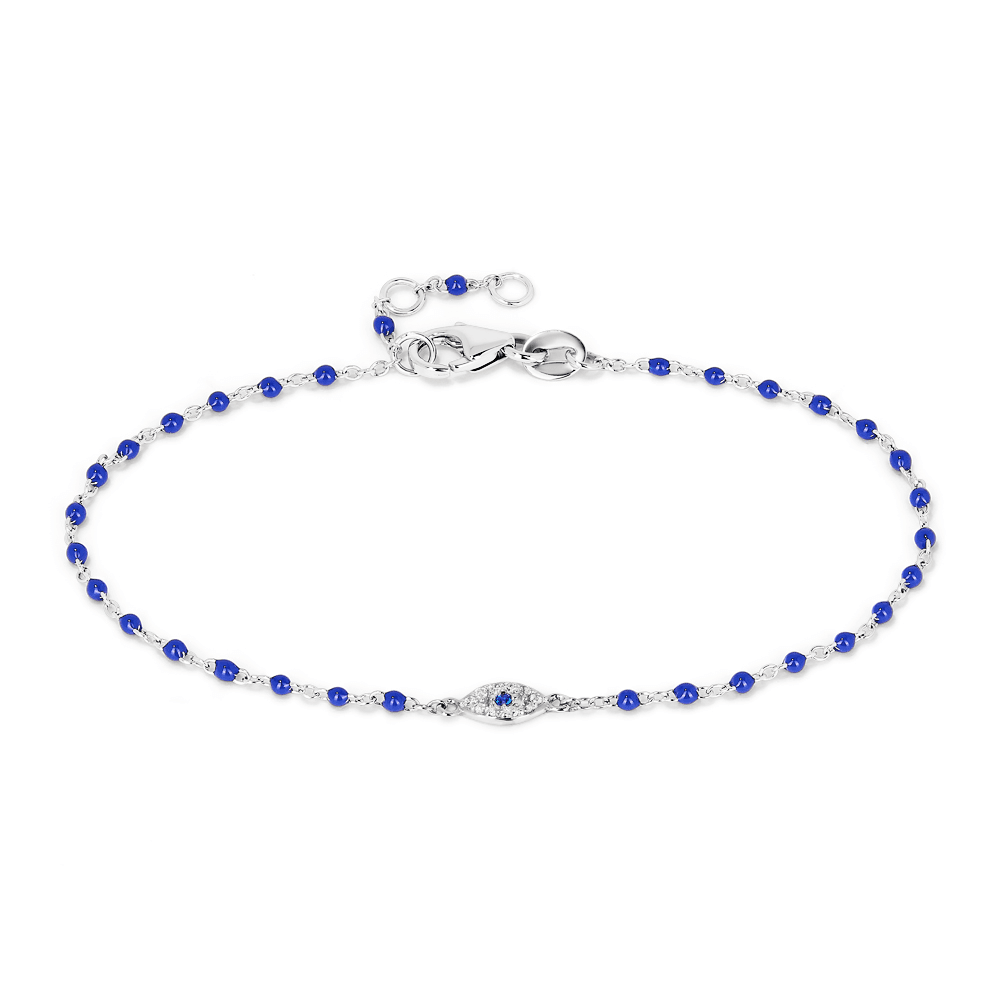 19cm Enamel Beaded Bracelet with Cubic Zirconia Evil Eye Charm in Sterling Silver Bracelets Bevilles 