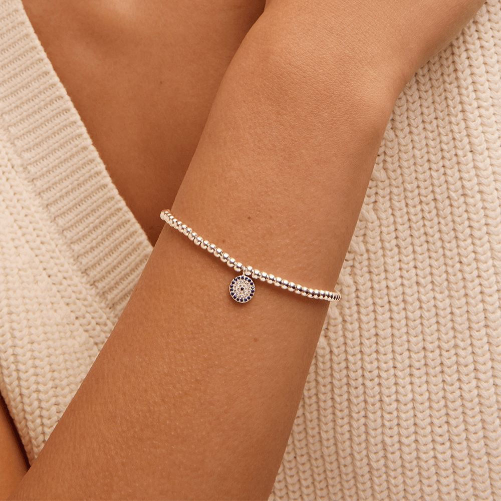 19cm Enamel Beaded Bracelet with Cubic Zirconia Evil Eye Charm in Sterling Silver Bracelets Bevilles 