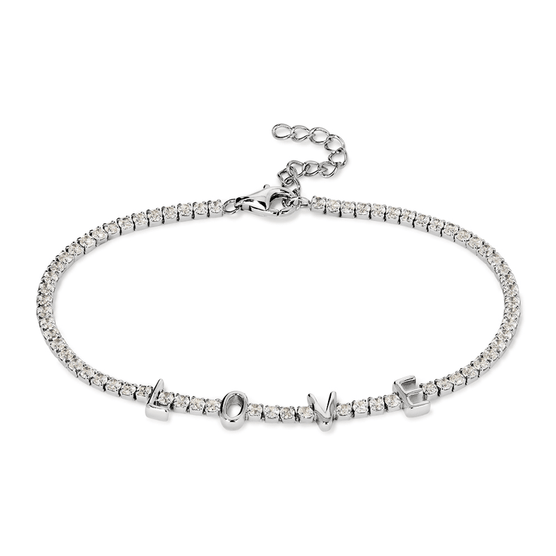 20cm Cubic Zirconia Love Tennis Bracelet in Sterling Silver Bracelets Bevilles 