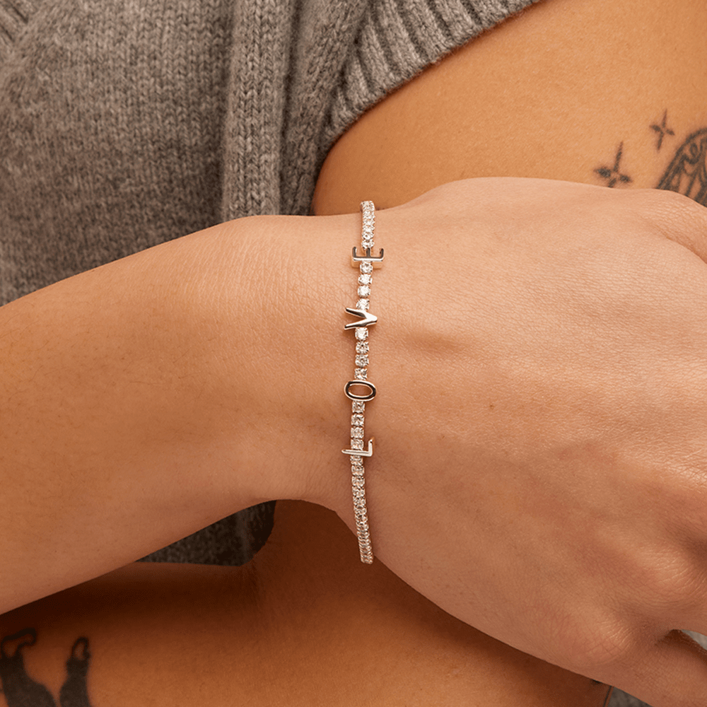 20cm Cubic Zirconia Love Tennis Bracelet in Sterling Silver Bracelets Bevilles 
