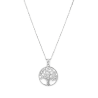 45cm Cubic Zirconia Tree of Life Pendant Necklace in Sterling Silver Pendants Bevilles 