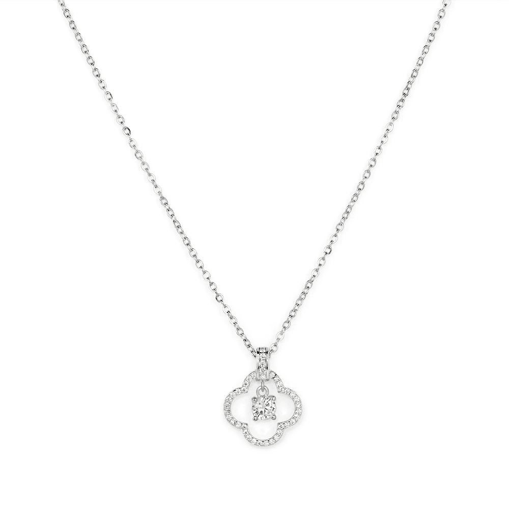 45cm Cubic Zirconia Open Clover Pendant Necklace in Sterling Silver Pendants Bevilles 