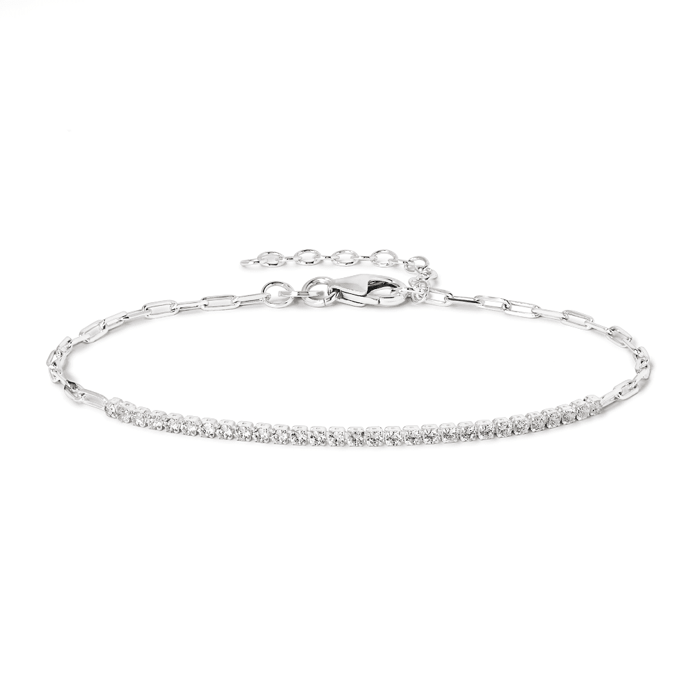 19cm Paperclip Cubic Zirconia Tennis Bracelet in Sterling Silver Bracelets Bevilles 