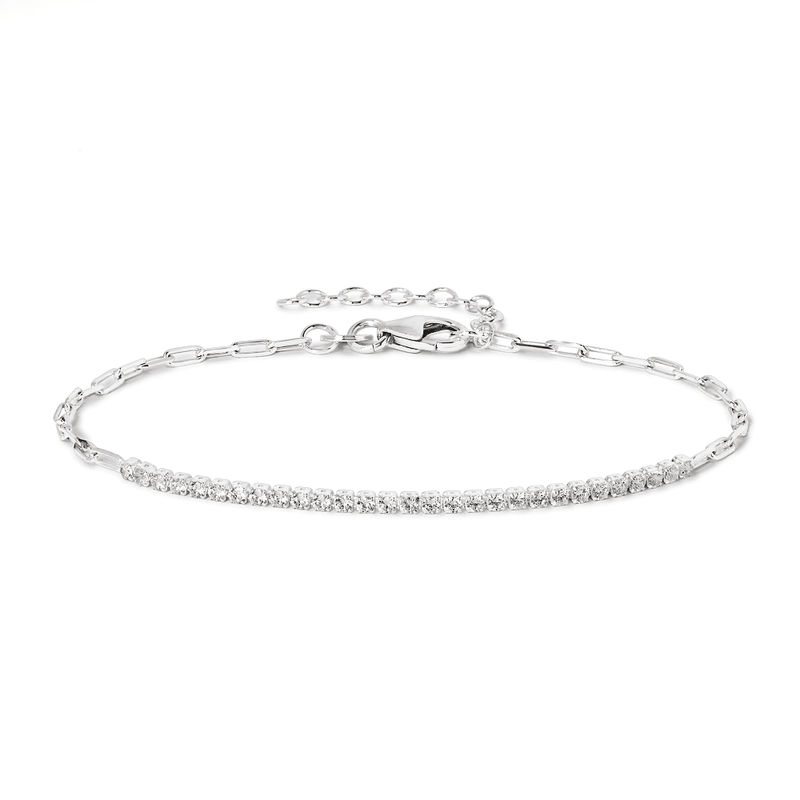 19cm Paperclip Cubic Zirconia Tennis Bracelet in Sterling Silver Bracelets Bevilles 