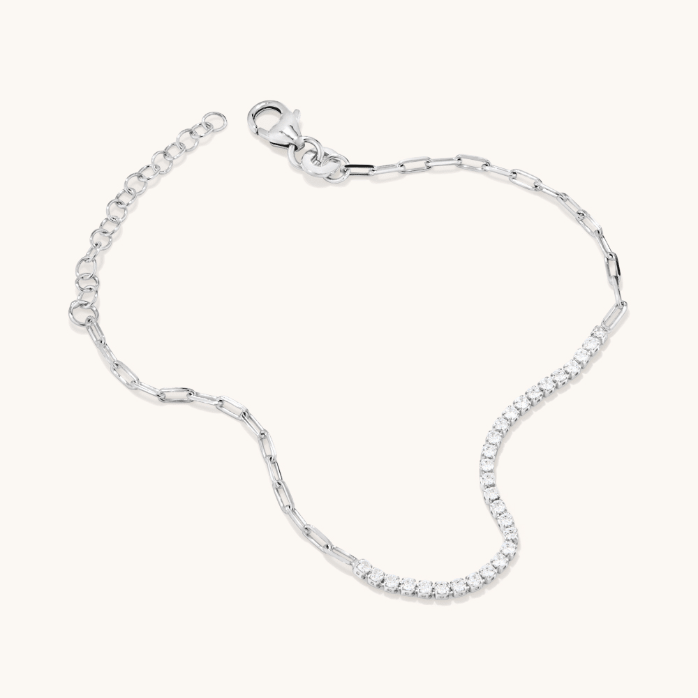 19cm Paperclip Cubic Zirconia Tennis Bracelet in Sterling Silver Bracelets Bevilles 