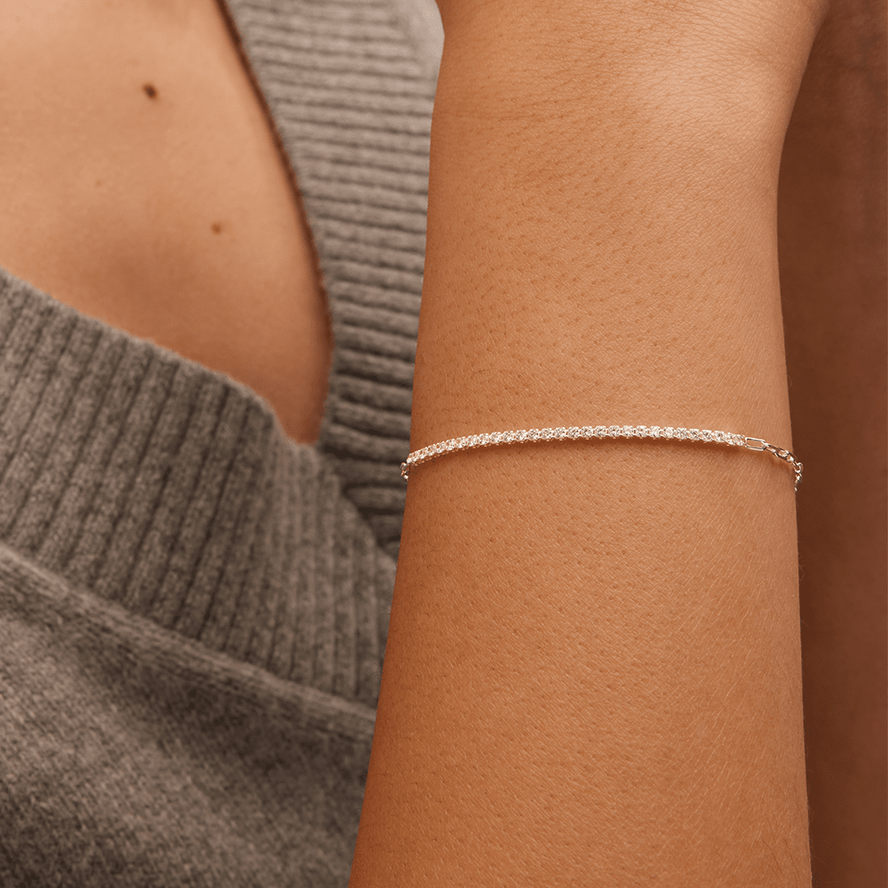 19cm Paperclip Cubic Zirconia Tennis Bracelet in Sterling Silver Bracelets Bevilles 