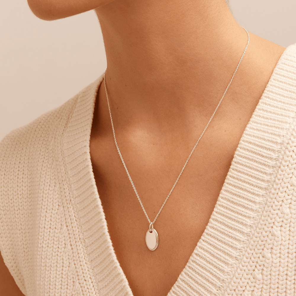 50cm Rope Edge Disc Pendant Necklace in Sterling Silver Pendants Bevilles 