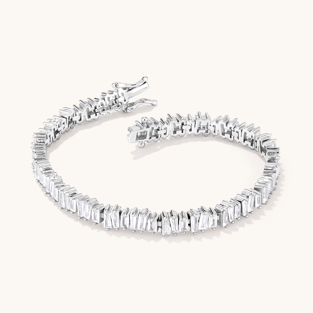 18cm Cubic Zirconia Asymmetric Baguette Tennis Bracelet in Sterling Silver Bracelets Bevilles 