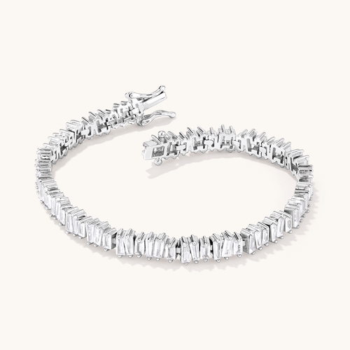 18cm Cubic Zirconia Asymmetric Baguette Tennis Bracelet in Sterling Silver Bracelets Bevilles 