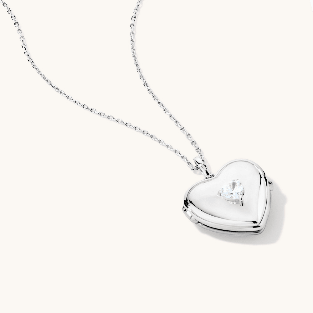 45cm Cubic Zirconia Heart and Disc Pendant Necklace in Sterling Silver Pendants Bevilles 