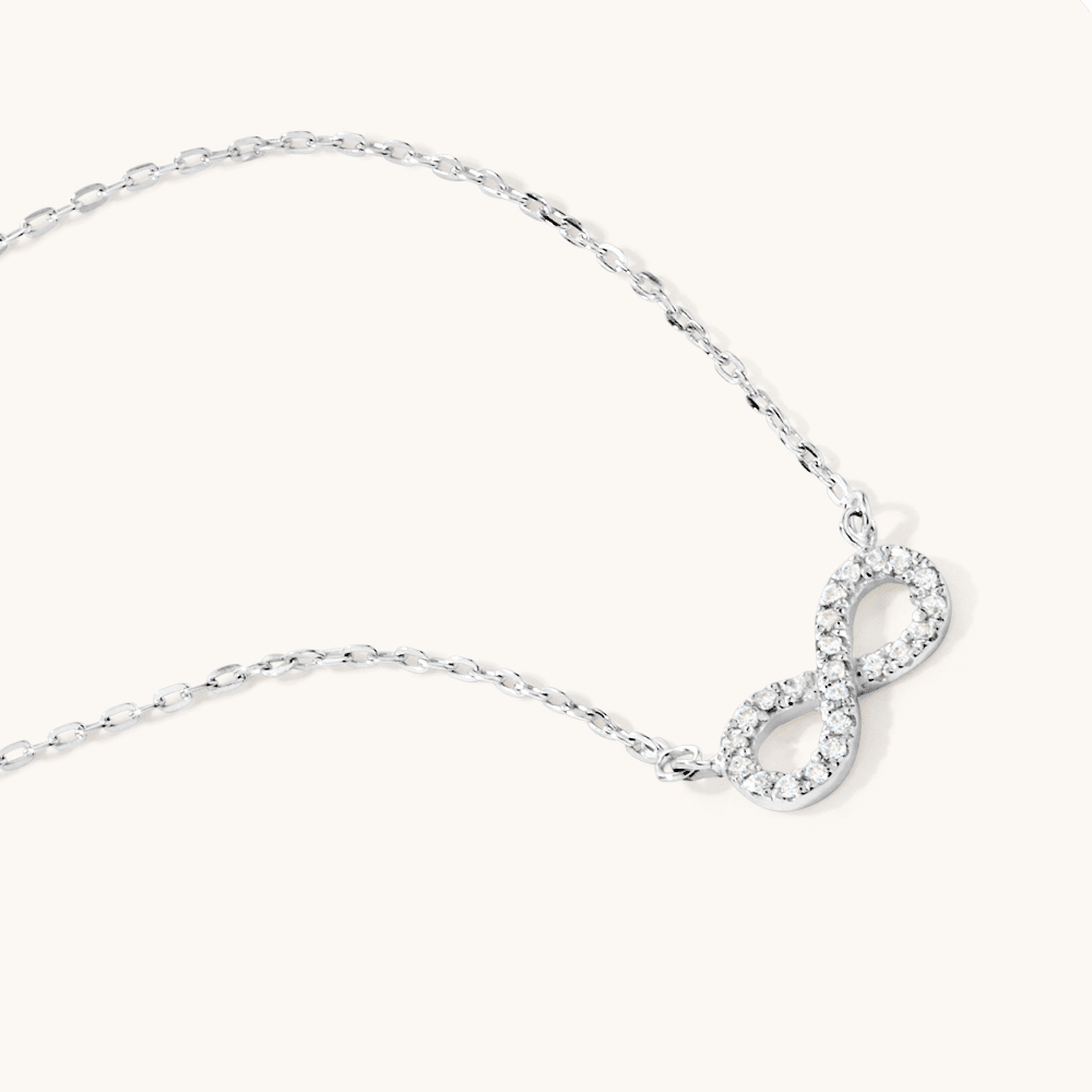 Infinity Sign Link CZ - Collana Simbolo Infinito In Argento 925 Con Zirconia, 45,7 Cm - Gioiello Per Lei