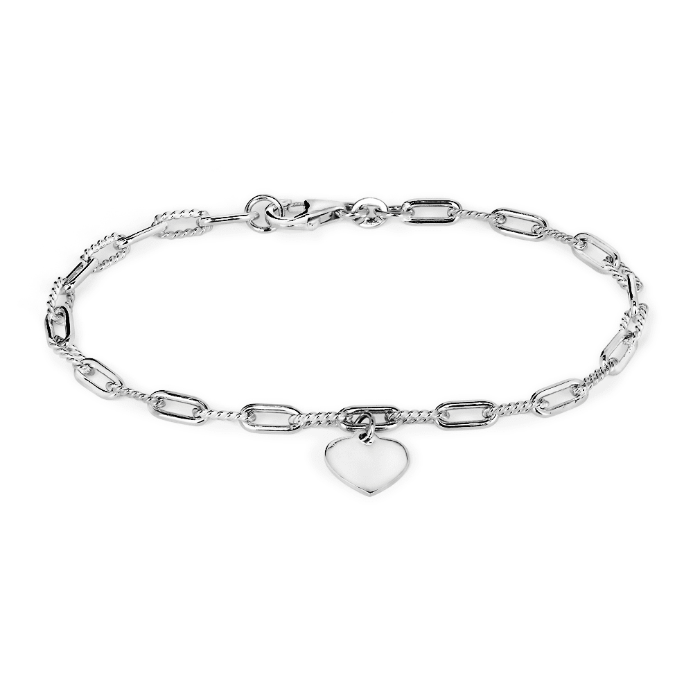 19cm Heart Charm Paperclip Bracelet in Sterling Silver Bracelets Bevilles 