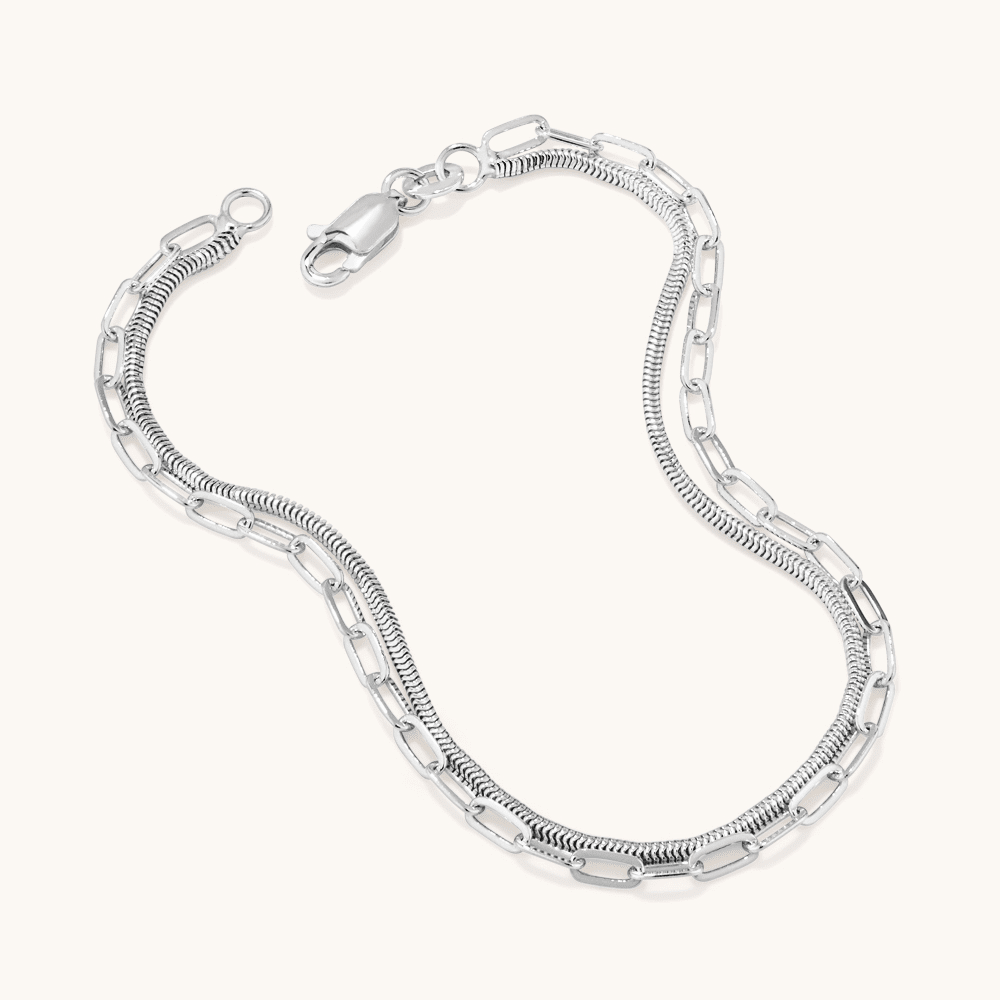 19cm Paperclip and Herringbone Double Strand Bracelet in Sterling Silver Bracelets Bevilles 