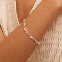 19cm Paperclip and Herringbone Double Strand Bracelet in Sterling Silver Bracelets Bevilles 