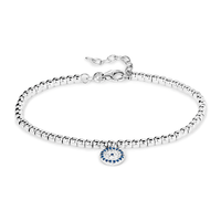 19cm Cubic Zirconia Evil Eye Charm Beaded Bracelet in Sterling Silver Bracelets Bevilles 