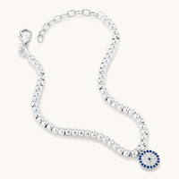 19cm Cubic Zirconia Evil Eye Charm Beaded Bracelet in Sterling Silver Bracelets Bevilles 