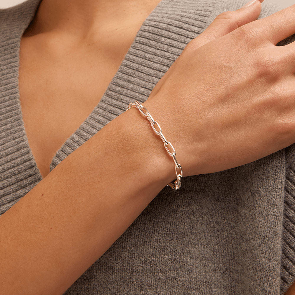 19cm 4mm Width Paperclip Bracelet in Sterling Silver Bracelets Bevilles 