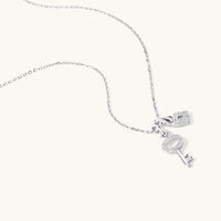 45cm Cubic Zirconia Lock and Key Pendant Necklace in Sterling Silver Pendants Bevilles 