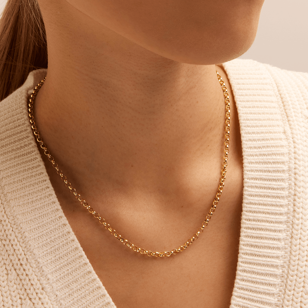 45cm 4mm Width Belcher Chain Necklace in 9kt Yellow Bonded Gold Necklaces Bevilles 