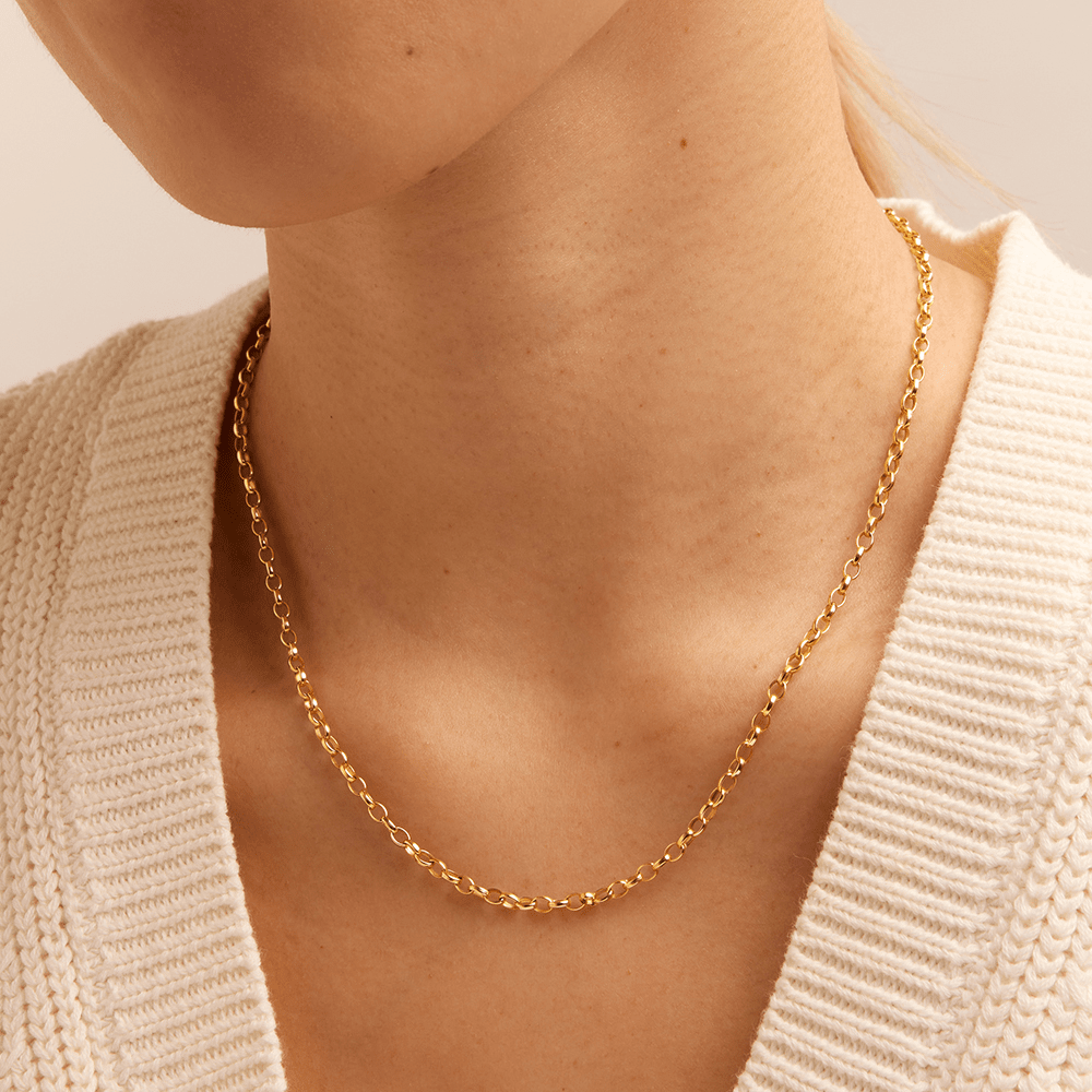 45cm Oval Belcher Chain Necklace in 9kt Yellow Bonded Gold Necklaces Bevilles 