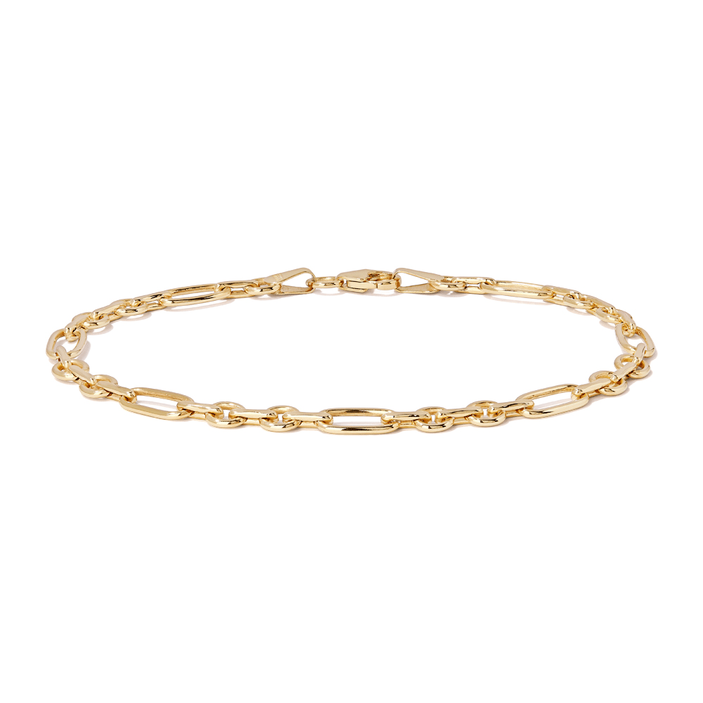 19cm Rounded Figaro Bracelet in 9kt Yellow Bonded Gold Bracelets Bevilles 