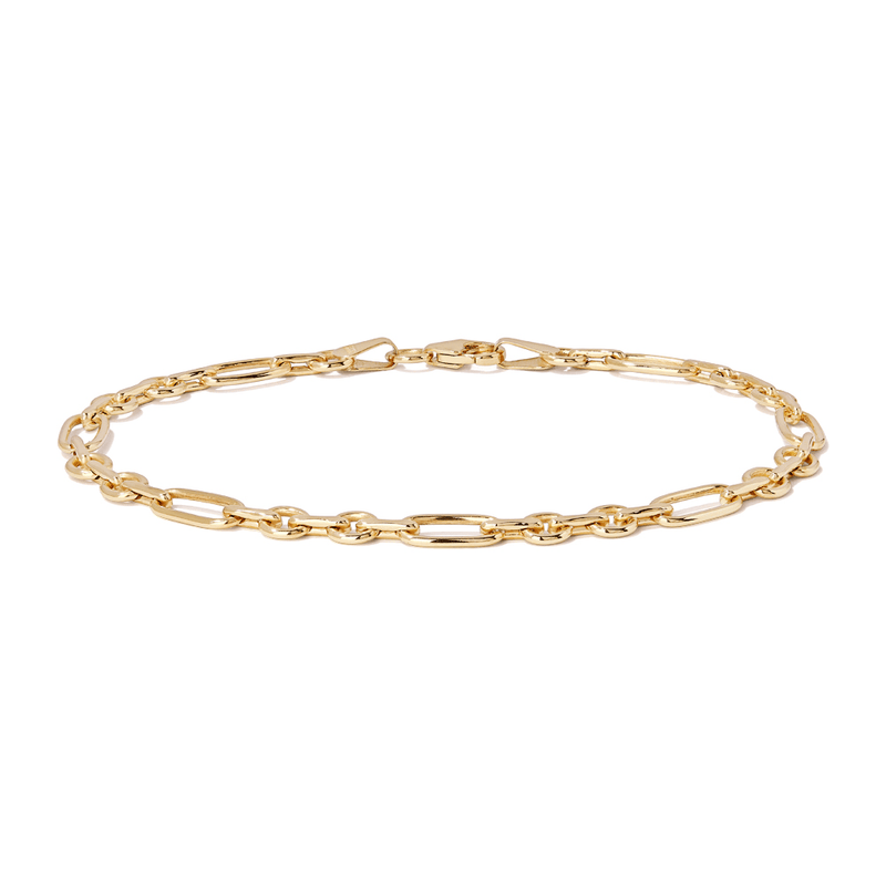 19cm Rounded Figaro Bracelet in 9kt Yellow Bonded Gold Bracelets Bevilles 