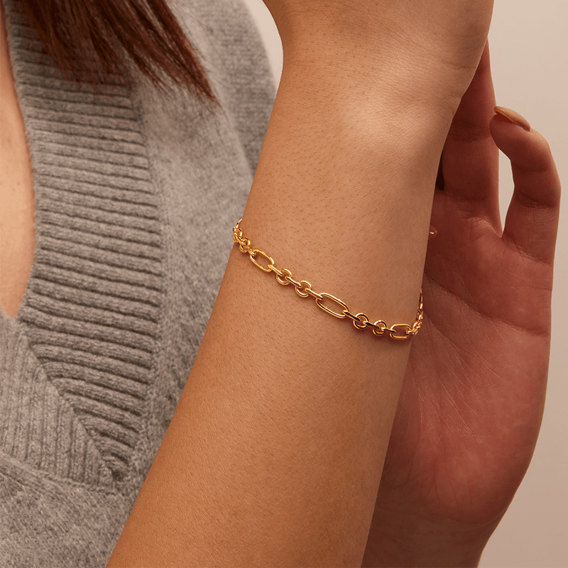 19cm Rounded Figaro Bracelet in 9kt Yellow Bonded Gold Bracelets Bevilles 