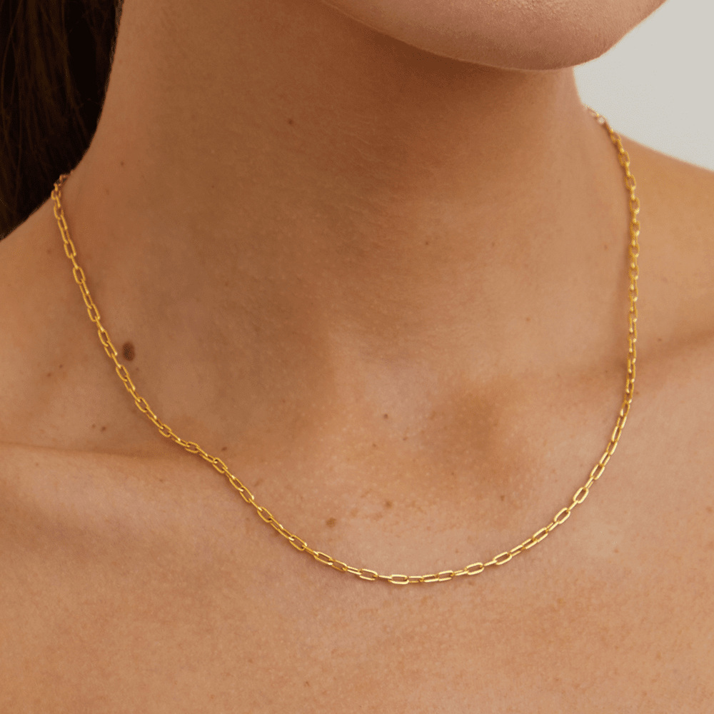 45cm 2mm Width Paperclip Chain Necklace in 9kt Yellow Bonded Gold Necklaces Bevilles 