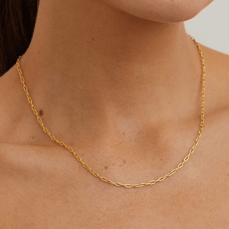 45cm 2mm Width Paperclip Chain Necklace in 9kt Yellow Bonded Gold Necklaces Bevilles 