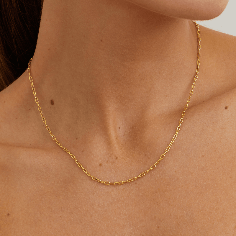 45cm 2mm Width Paperclip Chain Necklace in 9kt Yellow Bonded Gold Necklaces Bevilles 
