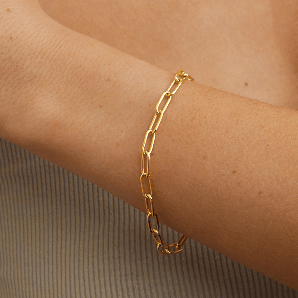 19cm 4mm Width Paperclip Bracelet in 9kt Bonded Yellow Gold Bracelets Bevilles 
