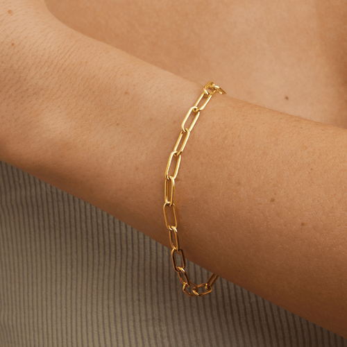 19cm 4mm Width Paperclip Bracelet in 9kt Bonded Yellow Gold Bracelets Bevilles 