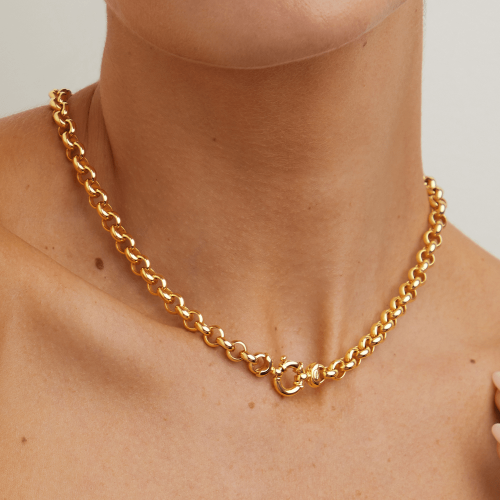 45cm 6mm Width Bolt Ring Belcher Necklace in 9kt Bonded Yellow Gold Necklaces Bevilles 