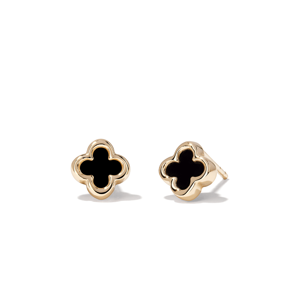 Onyx Clover Stud Earrings in 9kt Yellow Gold Earrings Bevilles 