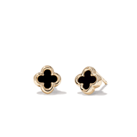 Onyx Clover Stud Earrings in 9kt Yellow Gold Earrings Bevilles 