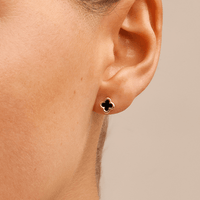 Onyx Clover Stud Earrings in 9kt Yellow Gold Earrings Bevilles 