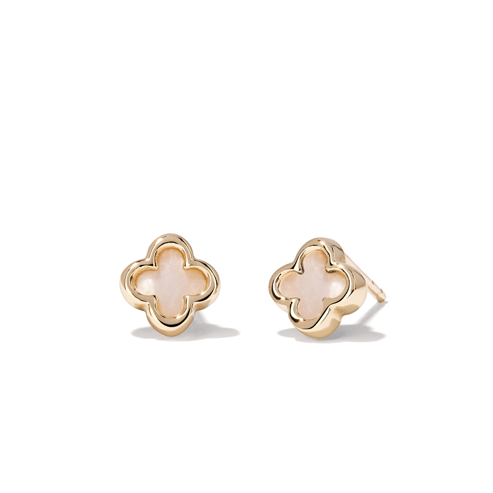 Mother of Pearl Clover Stud Earrings in 9kt Yellow Gold Earrings Bevilles 