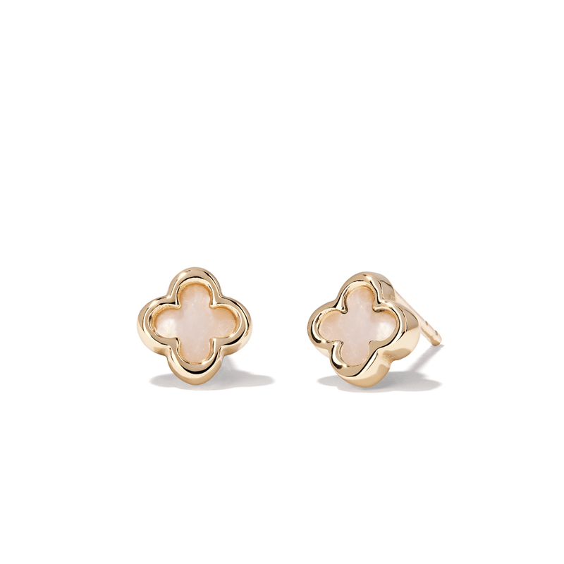 Mother of Pearl Clover Stud Earrings in 9kt Yellow Gold Earrings Bevilles 