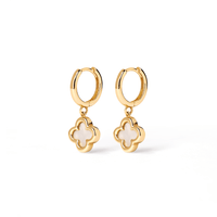 Mother of Pearl Clover Huggie Earrings in 9kt Yellow Gold Earrings Bevilles 