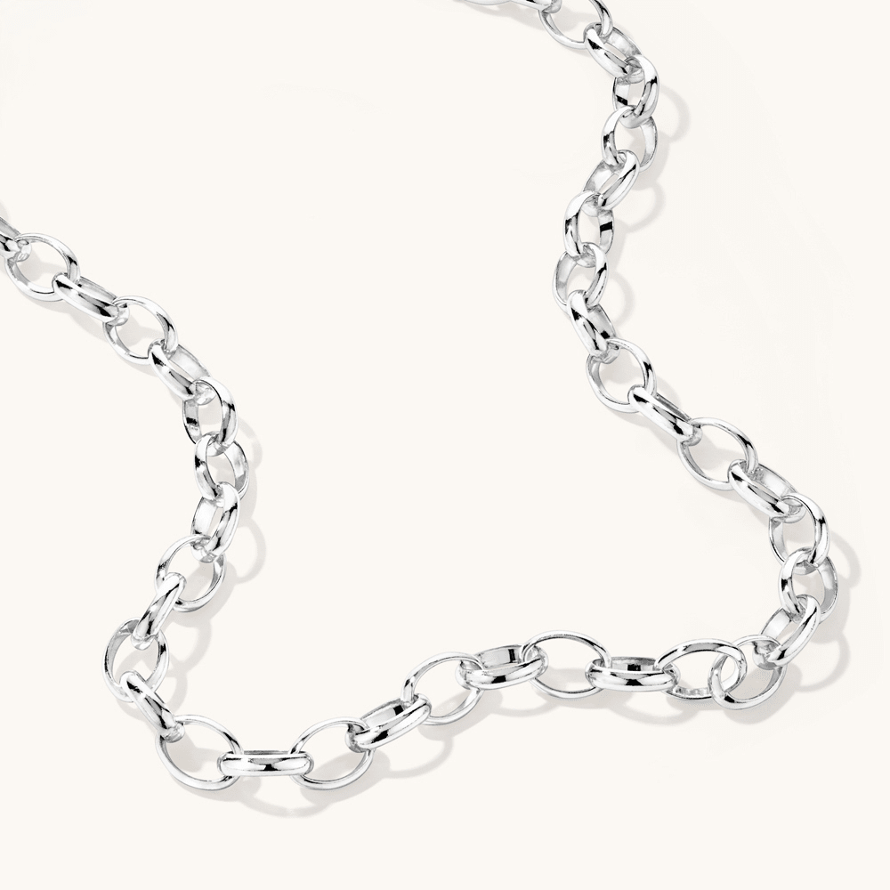 50cm 7.5mm Width Oval Belcher Chain in Sterling Silver Necklaces Bevilles 