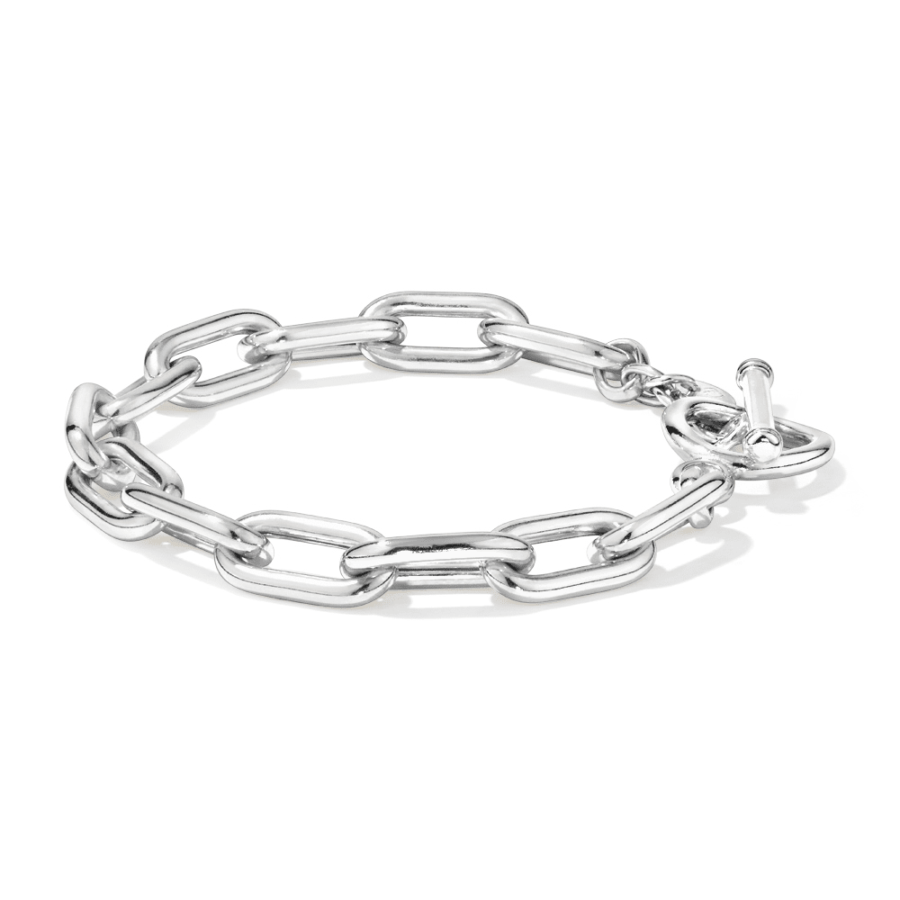 21cm 8mm Width T-Bar Paperclip Bracelet in Sterling Silver Bracelets Bevilles 