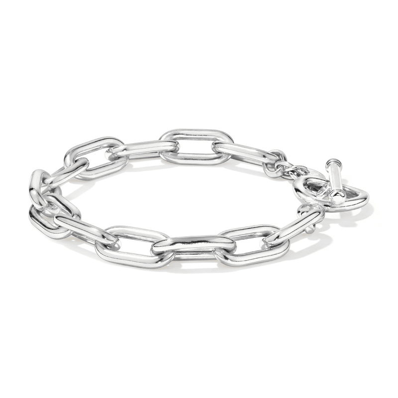 21cm 8mm Width T-Bar Paperclip Bracelet in Sterling Silver Bracelets Bevilles 