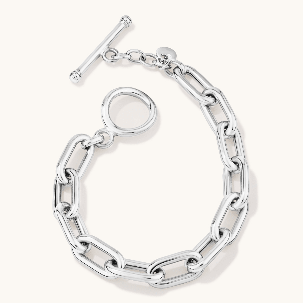 21cm 8mm Width T-Bar Paperclip Bracelet in Sterling Silver Bracelets Bevilles 