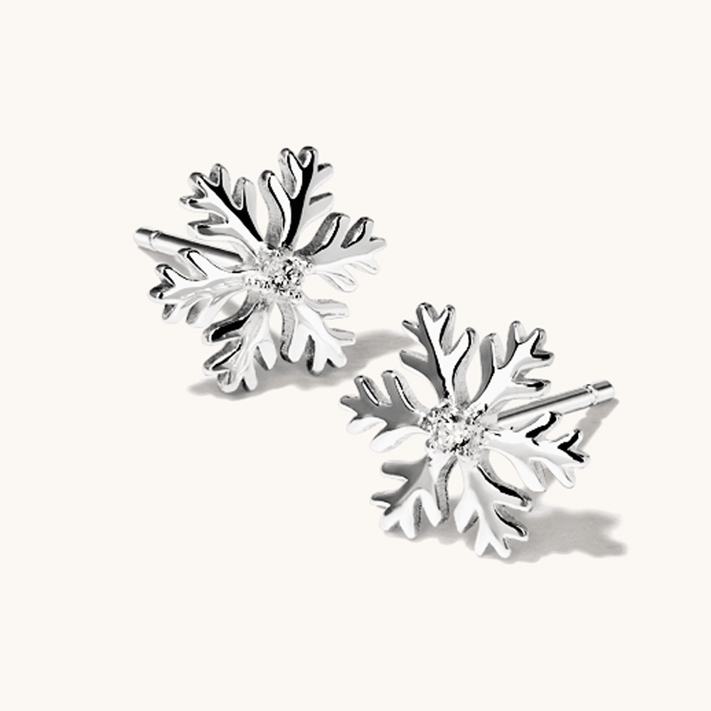 Cubic Zirconia Christmas Snowflake Stud Earrings in Sterling Silver Earrings Bevilles 